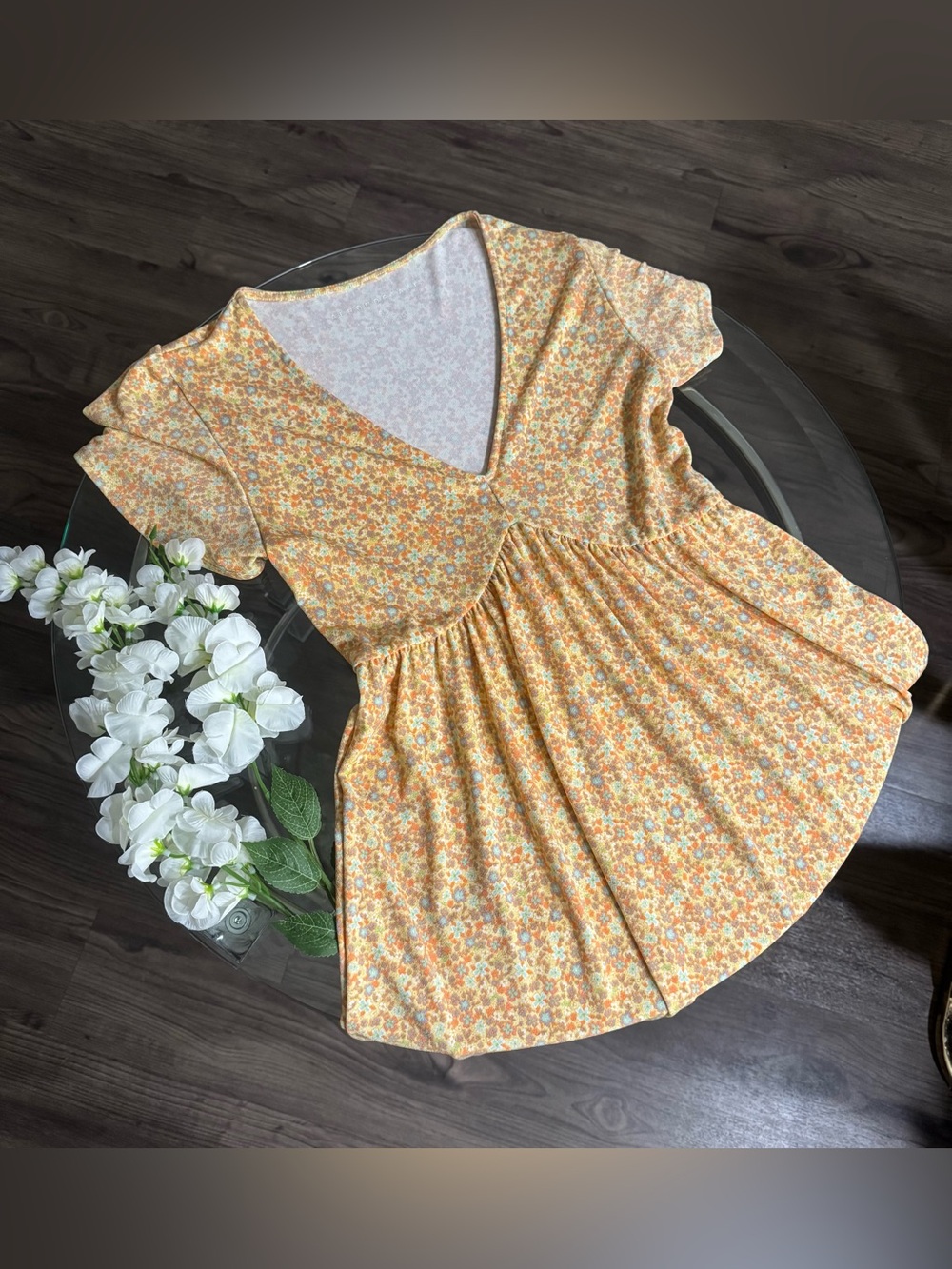 Aeropostale Yellow Floral A-Line V Neck Dress - Picture 3 of 7